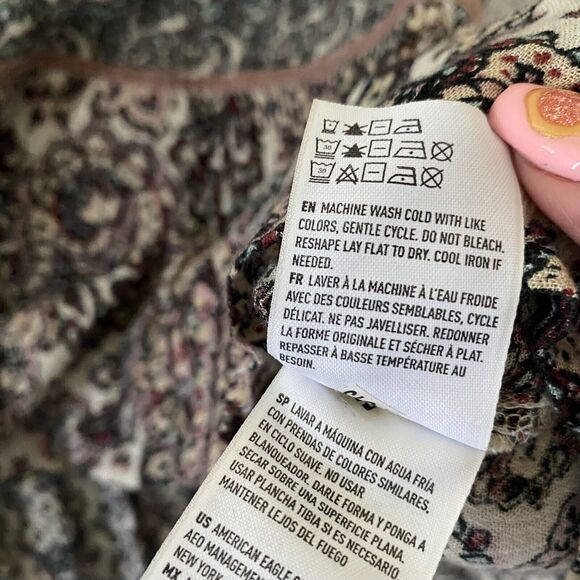 American Eagle Peasant Womens Blouse Tunic Size S/P‎ Paisley Keyhole Long Sleeve - Picture 10 of 10